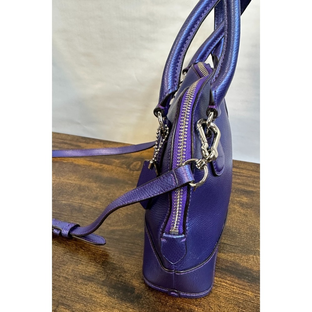 Coach Mini Cora Domed Satchel Crossgrain Leather Metallic Purple Iris Rare HTF - Picture 3 of 16